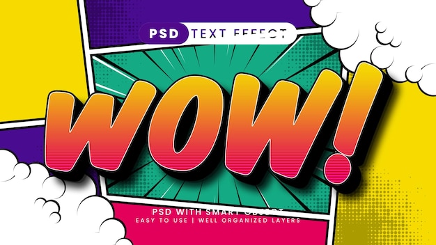 Wow gradient colorful comic text effect with colorful background