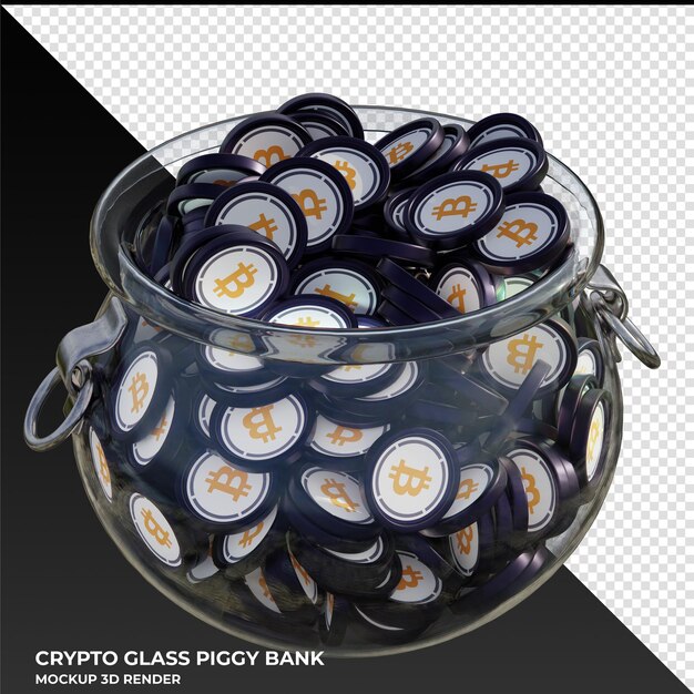 Wrapped Bitcoin WBTC crypto coin in glass pot 3D illustration