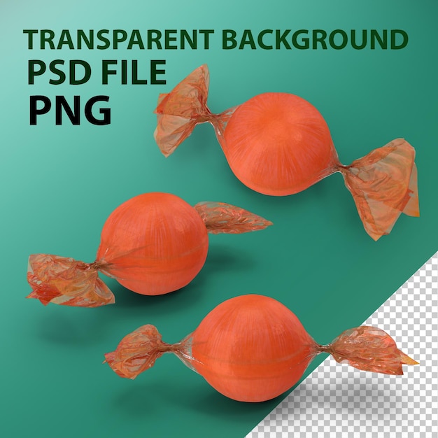 Wrapped Orange Spherical Candy PNG