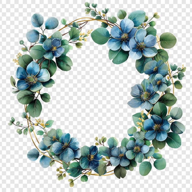 a wreath of blue flowers with the word  c  on it