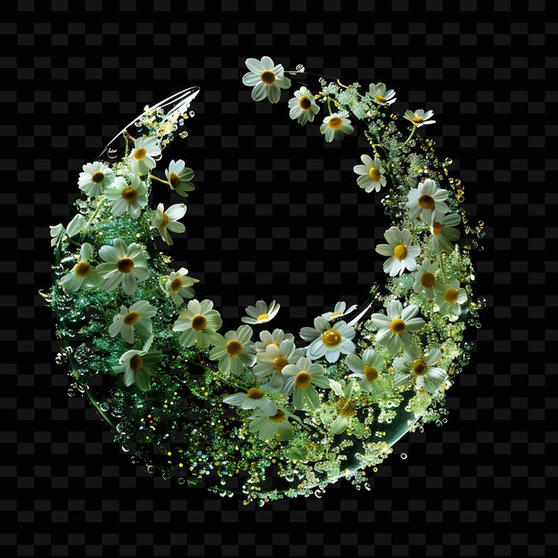 PSD a wreath of daisies is placed on a black background