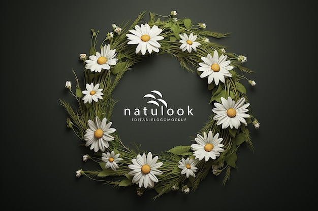 PSD wreath of daisies mockup