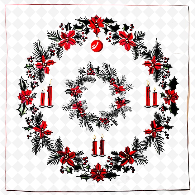 PSD a wreath with a red and black candle on it is decorated with holly and holly