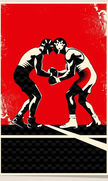 Wrestling Mat Setting With Wrestlers and Coaches for Electio Flat Illustration Poster Design