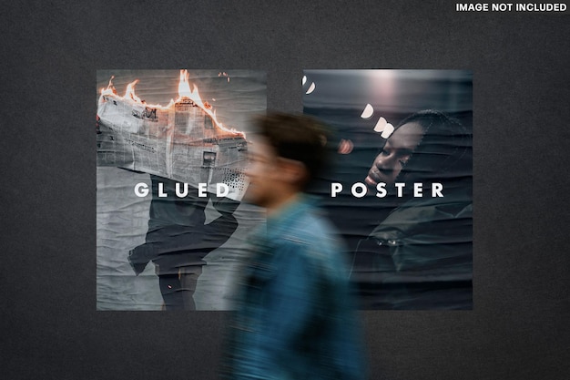 Wrinkled glued poster mockup street