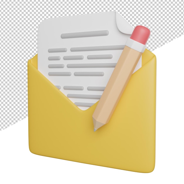 Writing Letter Pencil side view 3d rendering icon illustration on trasnparent background