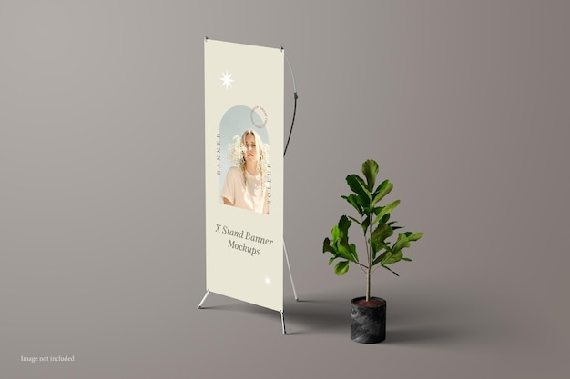 X Stand Banner Mockup Perspective View