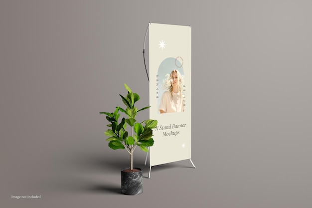 X Stand Banner Mockup Perspective View