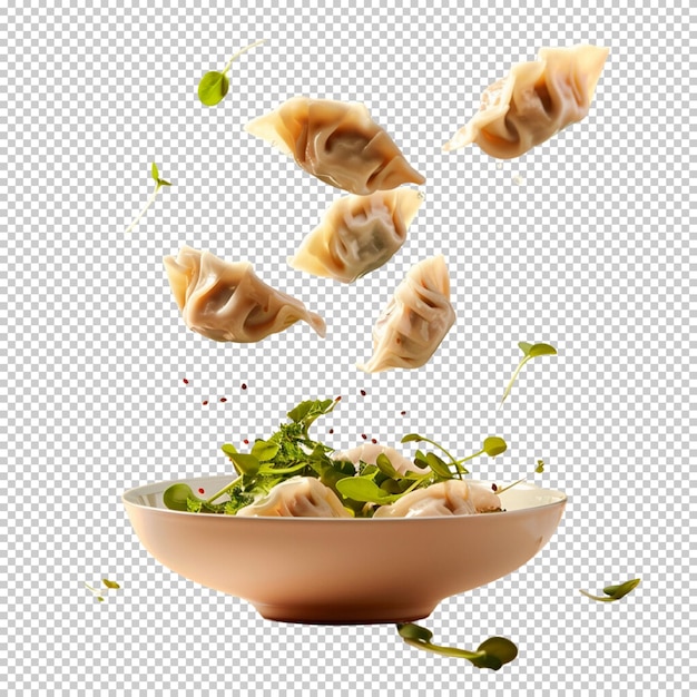 PSD xia mi delicious dumplings momos mandu floating dumpling isolated on transparent background