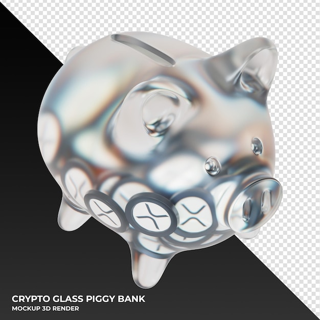 XRP XRP Glass piggy bank with crypto coins 3d illustration