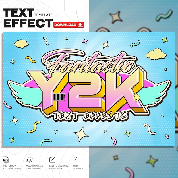 Y2K Style Text Effect PSD Template