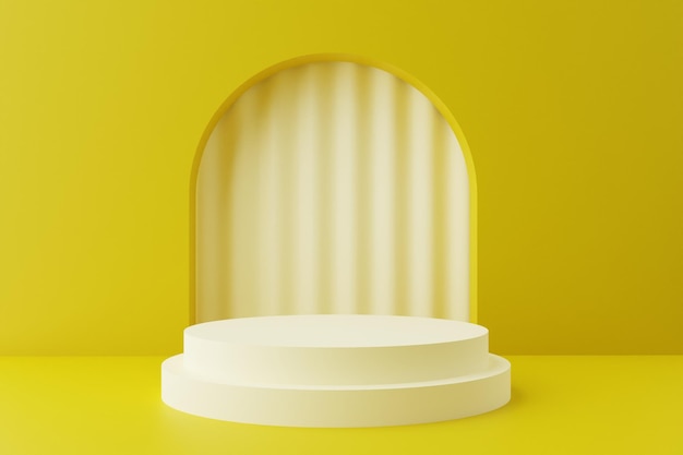 Yellow 3d display podium with curtain background for product presentation scene