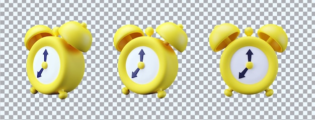 Yellow alarm clock on transparent background 3d rendered