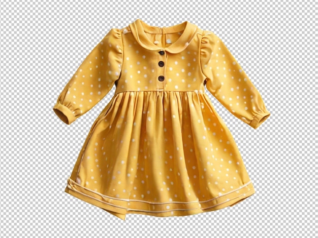 yellow baby dressnwith whit polka dots isolated on white background