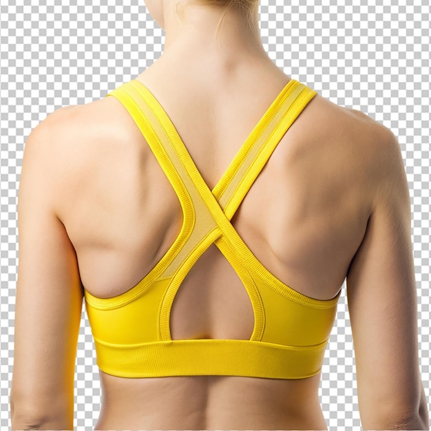 PSD yellow back side view sports bra on transparent background