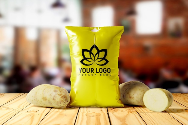 PSD a yellow bag with the logo your business logo on it