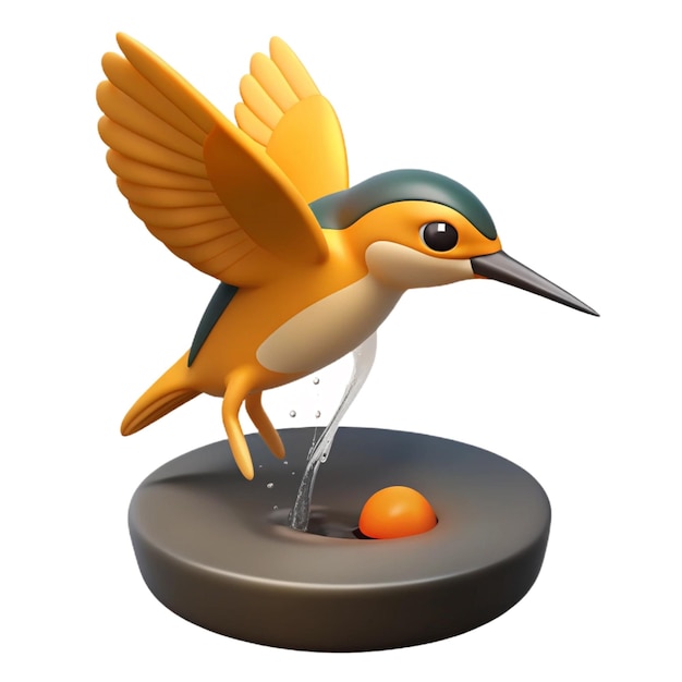 a yellow bird with a yellow beak is standing on a round object