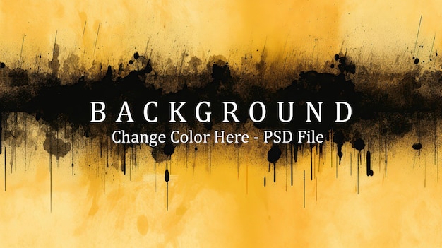 PSD yellow and black grunge brush stroke watercolor painting ink splatter background