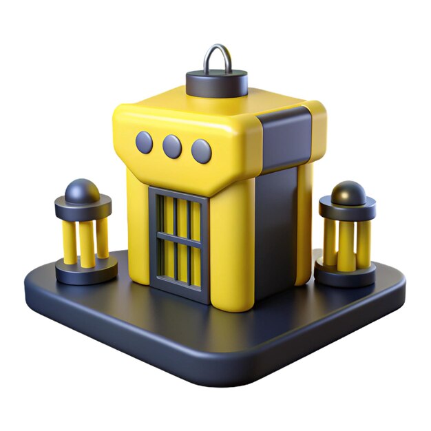 a yellow and black toy house with a yellow container on top