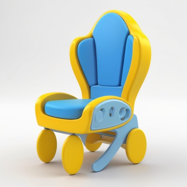 PSD a yellow and blue baby chair with yellow wheels