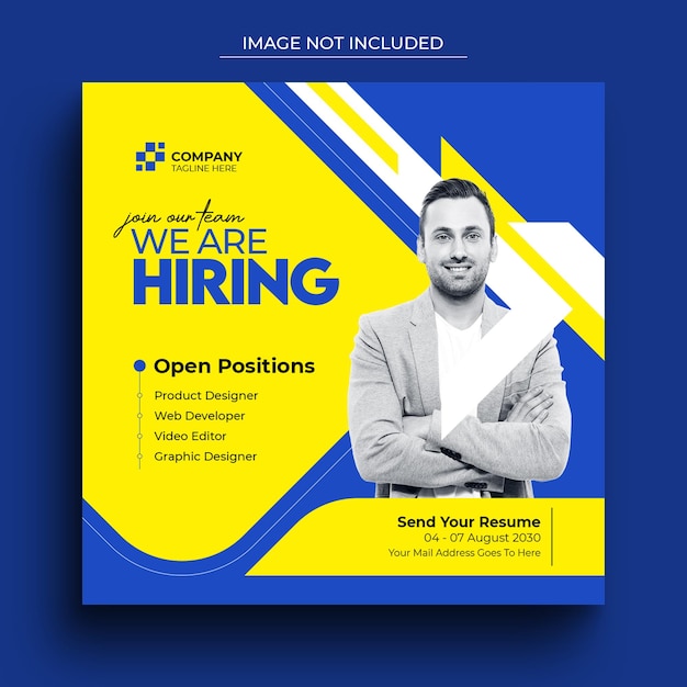 Yellow and blue color hiring social media post banner template