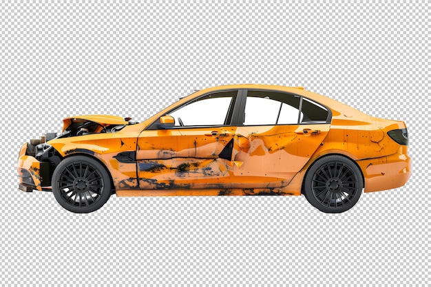 PSD yellow brandless sedan car accident on a transparent background