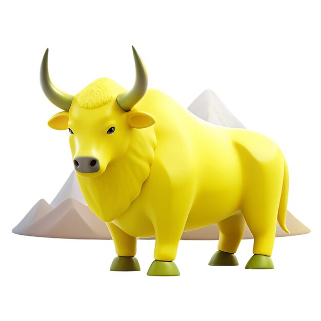 PSD a yellow bull is standing in front of a pyramid