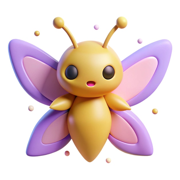 PSD a yellow butterfly with a pink nose and a purple butterfly on it