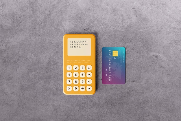 PSD a yellow calculator with a blue and purple label on it