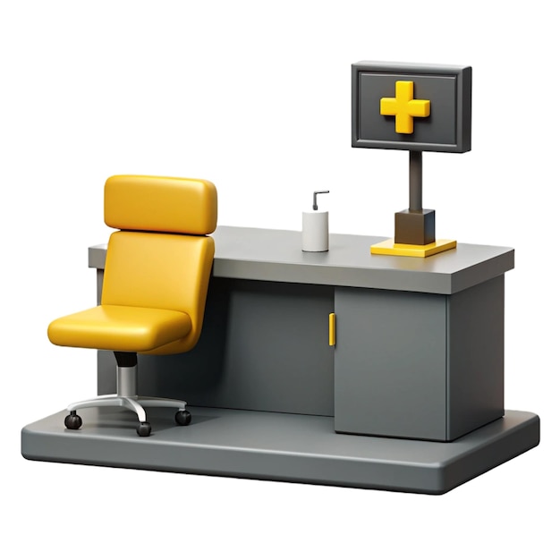 PSD a yellow chair with a cross on it and a sign that says quot medical quot