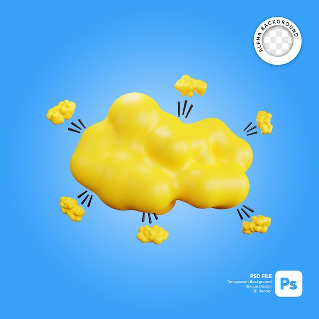 Yellow cloud comic bubble sticker 3d render