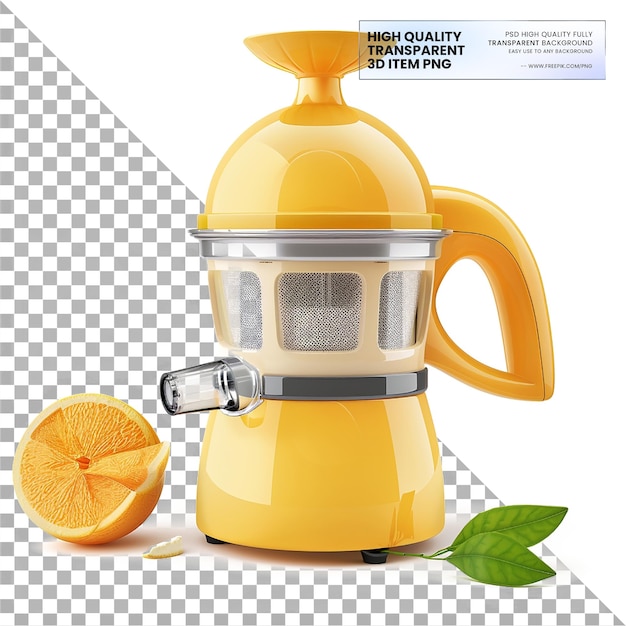 PSD a yellow coffee maker with a picture of an orange on it