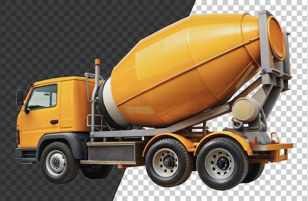 PSD yellow concrete mixer truck cut out stock png