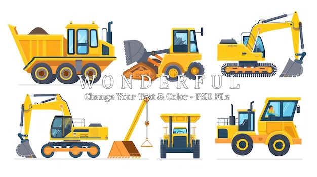 PSD yellow construction vehicles illustration