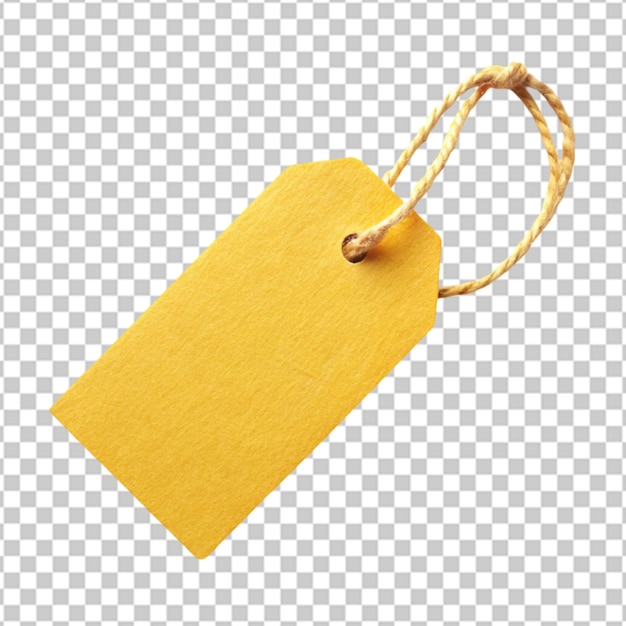 yellow craft yellow tag with twine on Transparent background