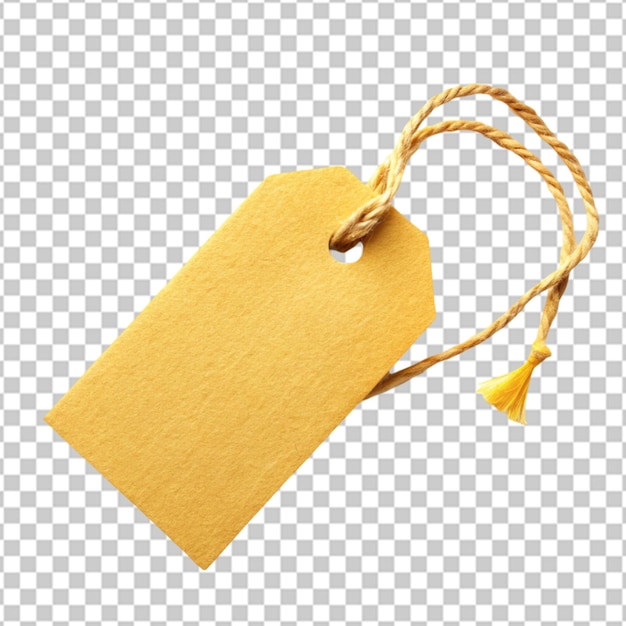 yellow craft yellow tag with twine on Transparent background