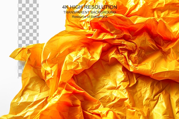 Yellow crumpled paper Old paper isolated on transparent background