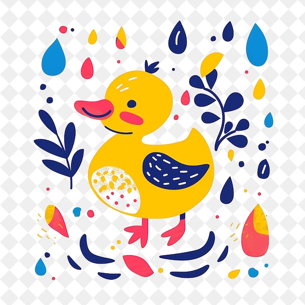 PSD a yellow duck with a splash of water in the middle of it