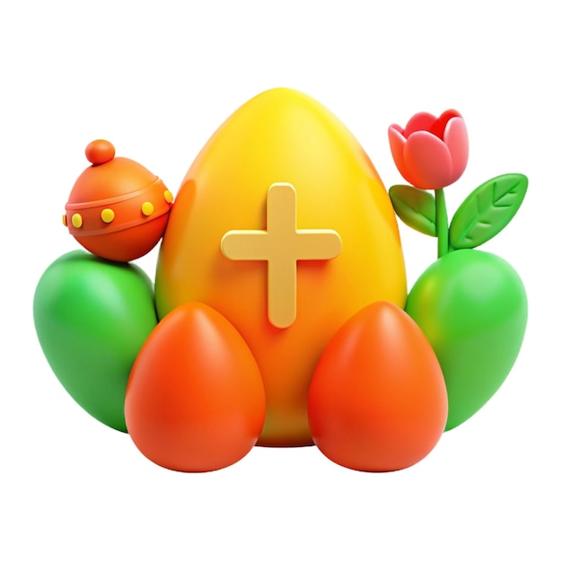 PSD a yellow egg with a cross on it and a flower in the middle