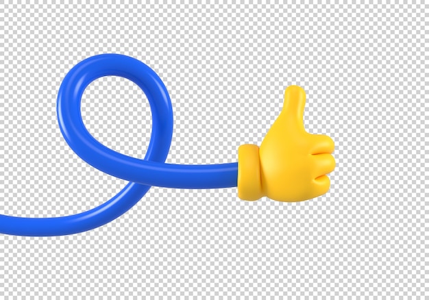 Yellow emoji flexible twisted hand showing thumb up or like gesture Isolated close up icon symbol signal and sign 3d rendering