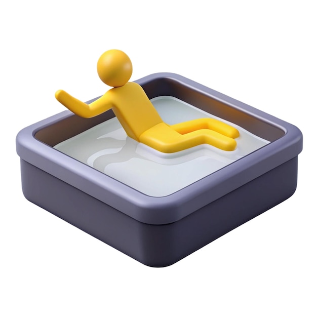 a yellow figure in a square box with a white background