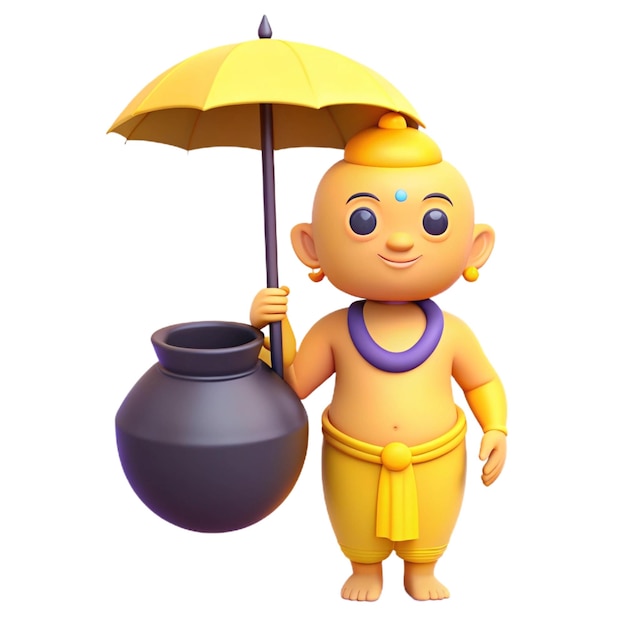 a yellow figurine with a yellow umbrella next to it