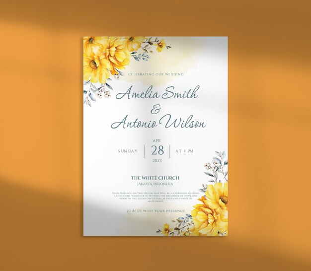 yellow floral wedding invitation