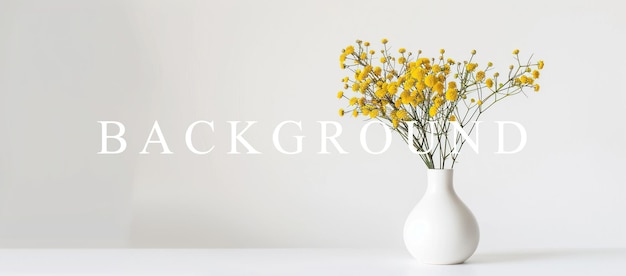 PSD yellow flowers in a white vase against a white background