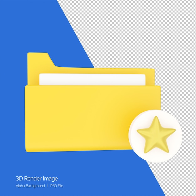 Yellow folder with star markspecialfavorite3d rendering cartoon illustration icon