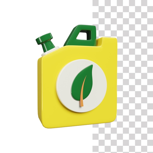 A yellow fuel jerry can with a leaf sign in the middle