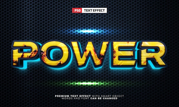 Yellow future tech power robot glow 3d editable text effect style