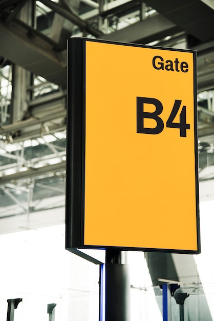 PSD yellow gate signboard mockup at the airport