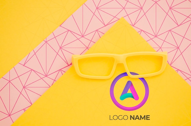 Yellow glasses with minimalist logo design