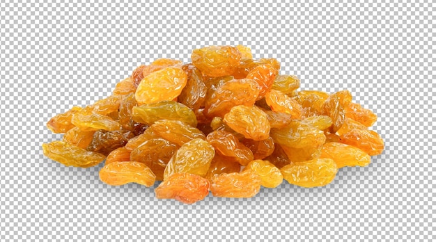 Yellow golden raisins isolated on alpha layer